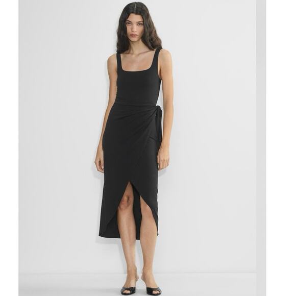 Wilfred Saturn Midi Black Tank Dress XL High Low Aritzia Viscose Stretch Sexy - Picture 4 of 15